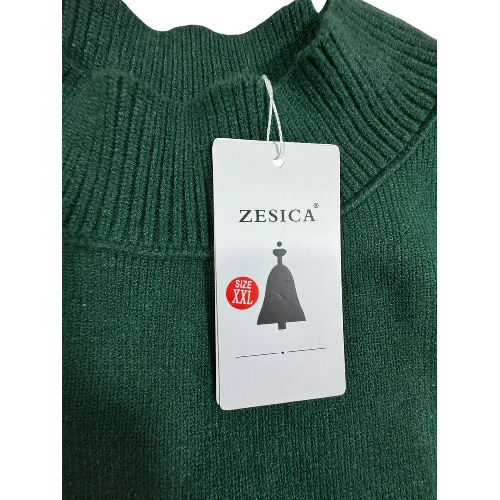 ZESICA Womens Plus Size Oversized Knit Sweater Long Sleeve Green XXL